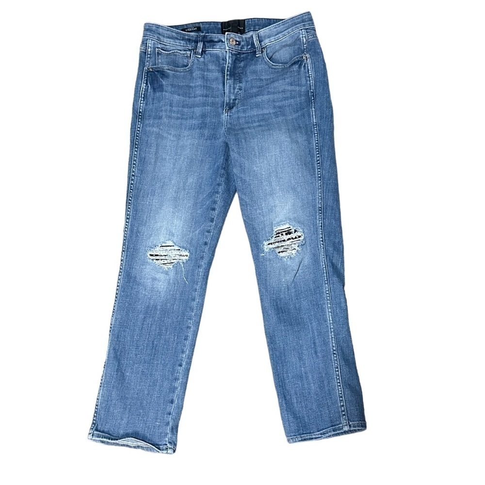 WHBM High-Rise Straight Destroyed With Hidden Crystals Jeans Size 8